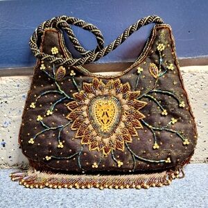 Far Nine Bohemian Heavily Beaded With Gold Tones Shoulder Bag